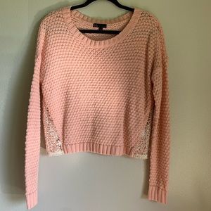 Soft knit crochet blush pink sweater lace detail